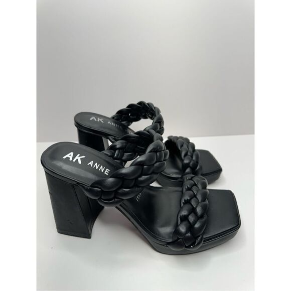 Anne Klein Sandals Womens Size 5.5 Black Braided Double Strap Slip On‎ Heels - Picture 1 of 7